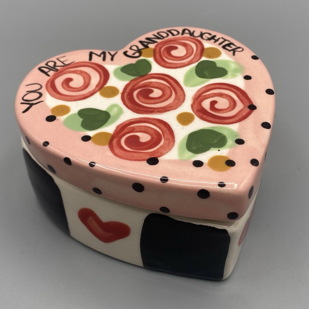 CSARA Lidded Trinket Dish Heart Jewelry Box‎ 2000 Handpainted Granddaughter Gift